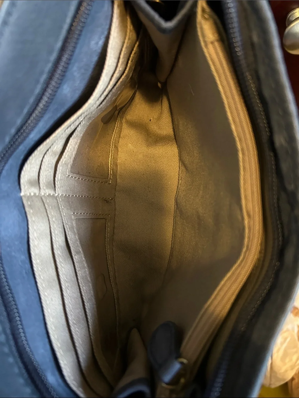 Coldwater Creek Navy Suede Messenger Bag with Contrast Stitching